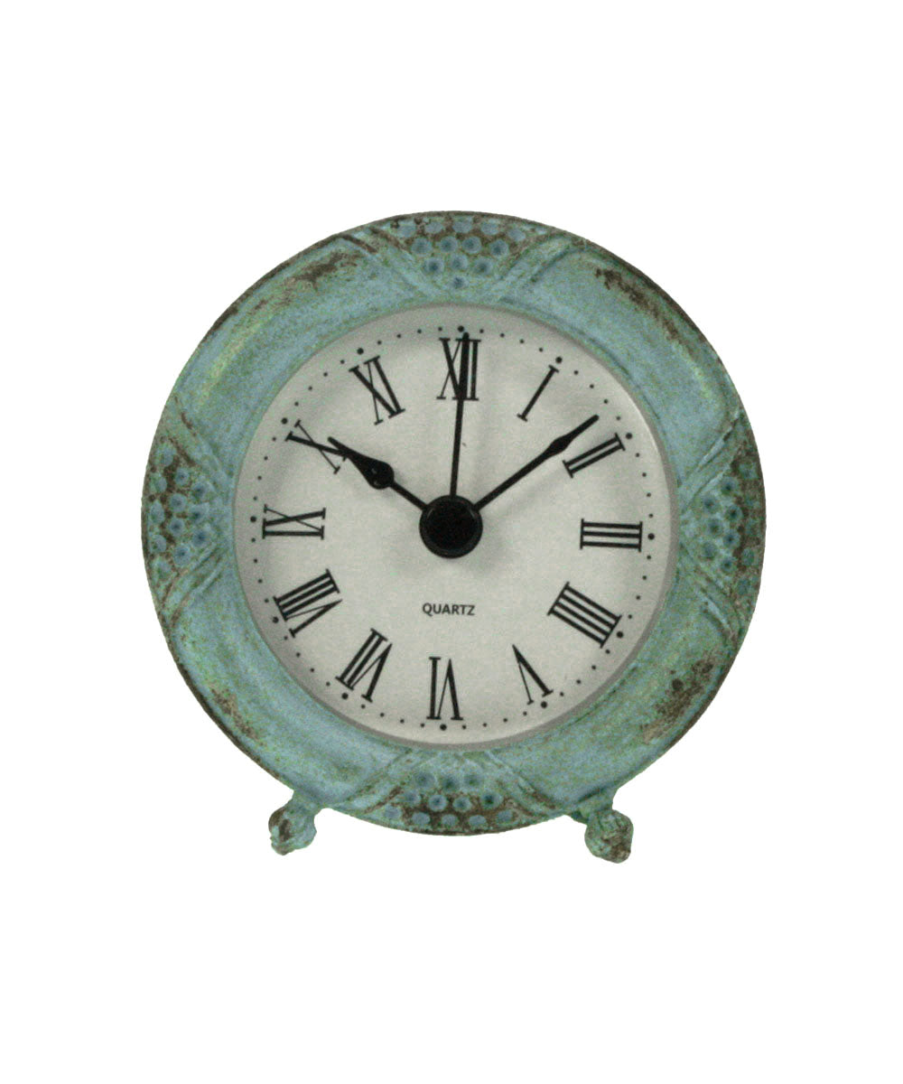 Clock antique green standing Ø8 x 3cm