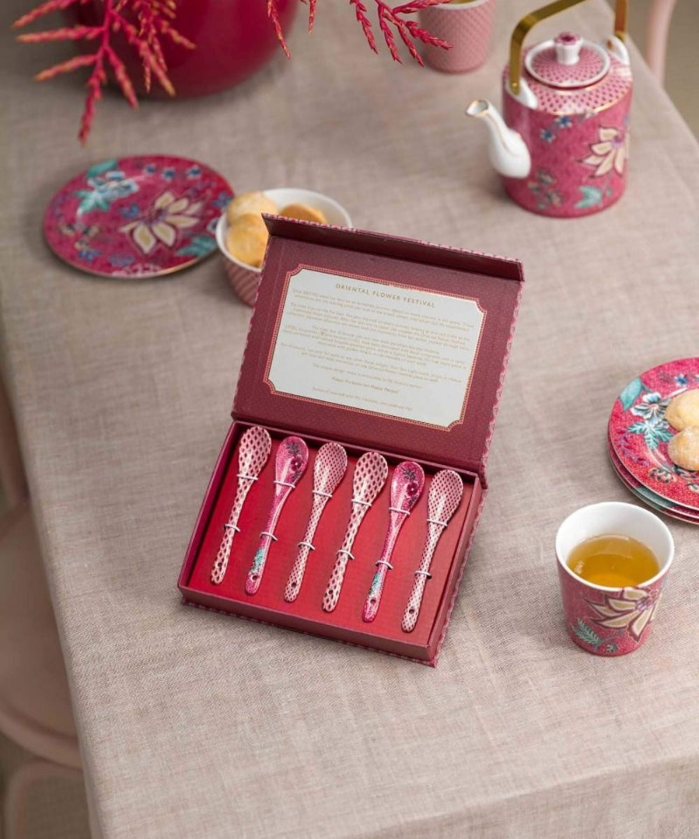 Giftset Teaspoon Oriental Flower Festival Dark Pink 13Cm