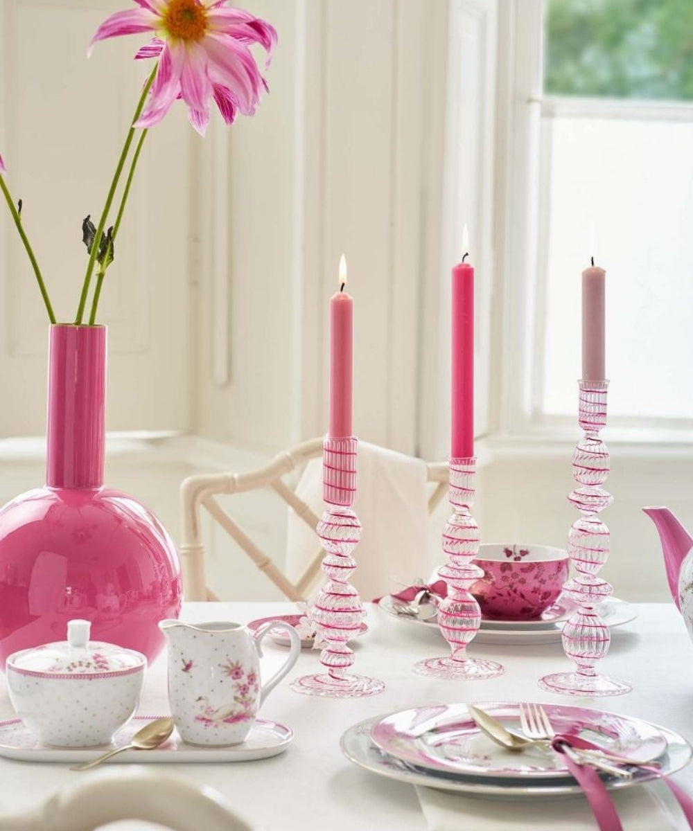 Candle Holder Glass Swirl Pink (22 cm)