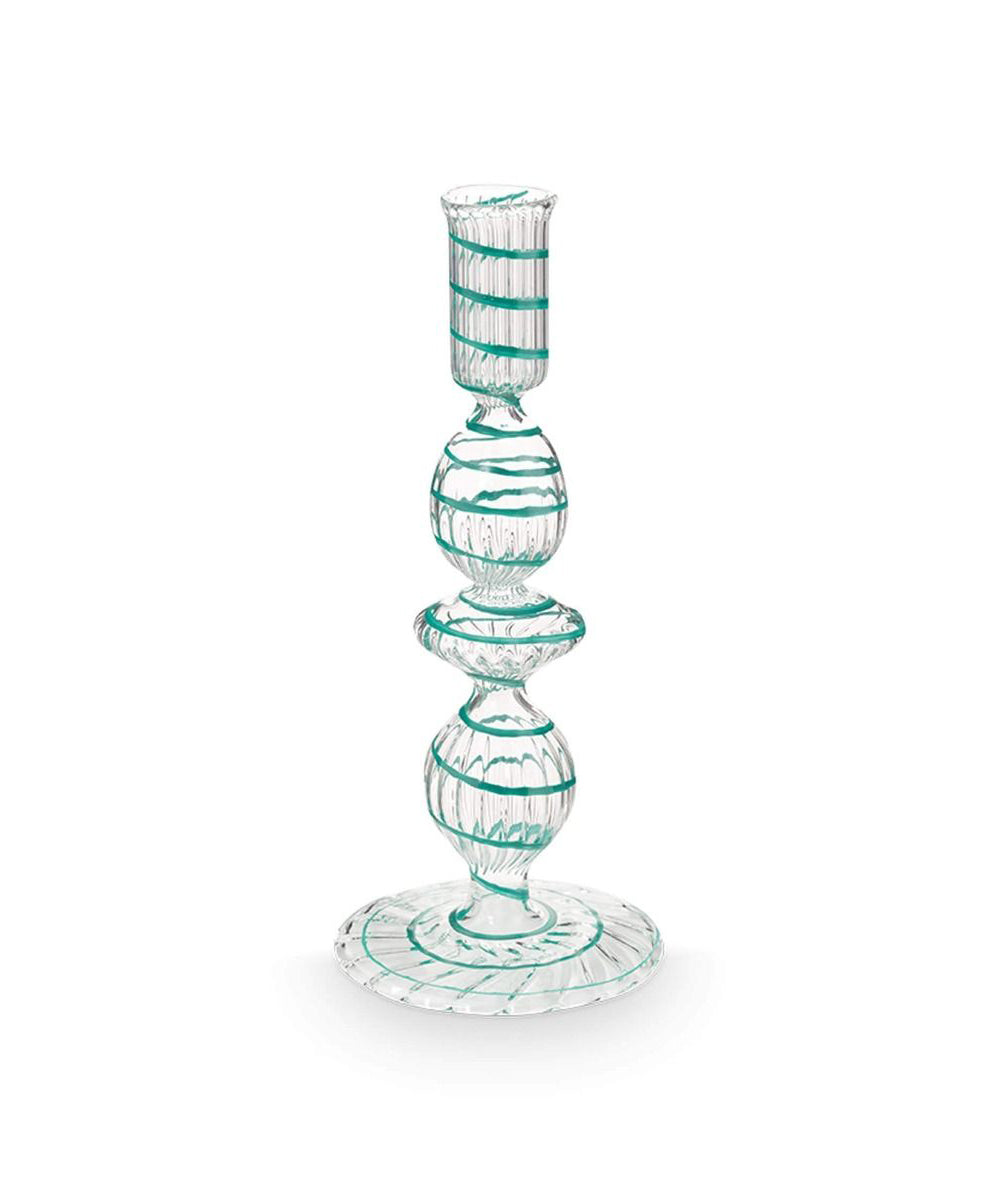 Candle Holder Glass Swirl Light Blue (20 cm)