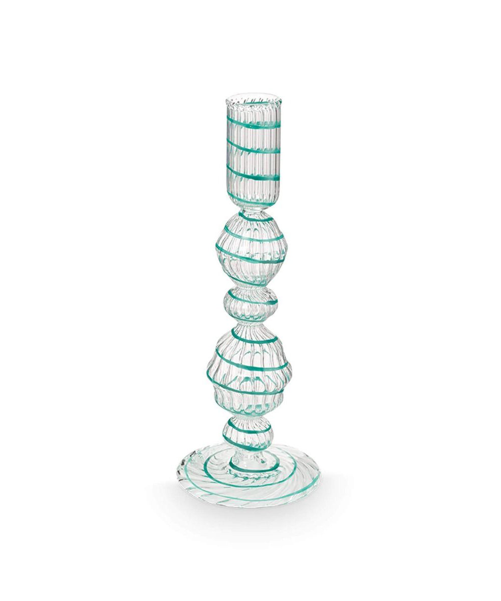 Candle Holder Glass Swirl Light Blue (22 cm)