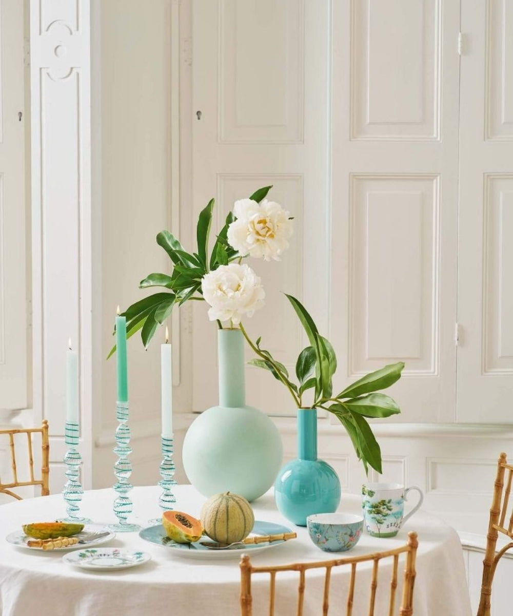 Candle Holder Glass Swirl Light Blue (22 cm)