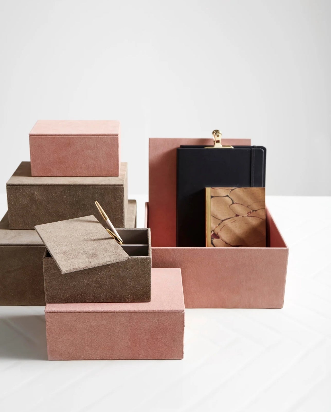 KASTELA box - rose suede leather Small