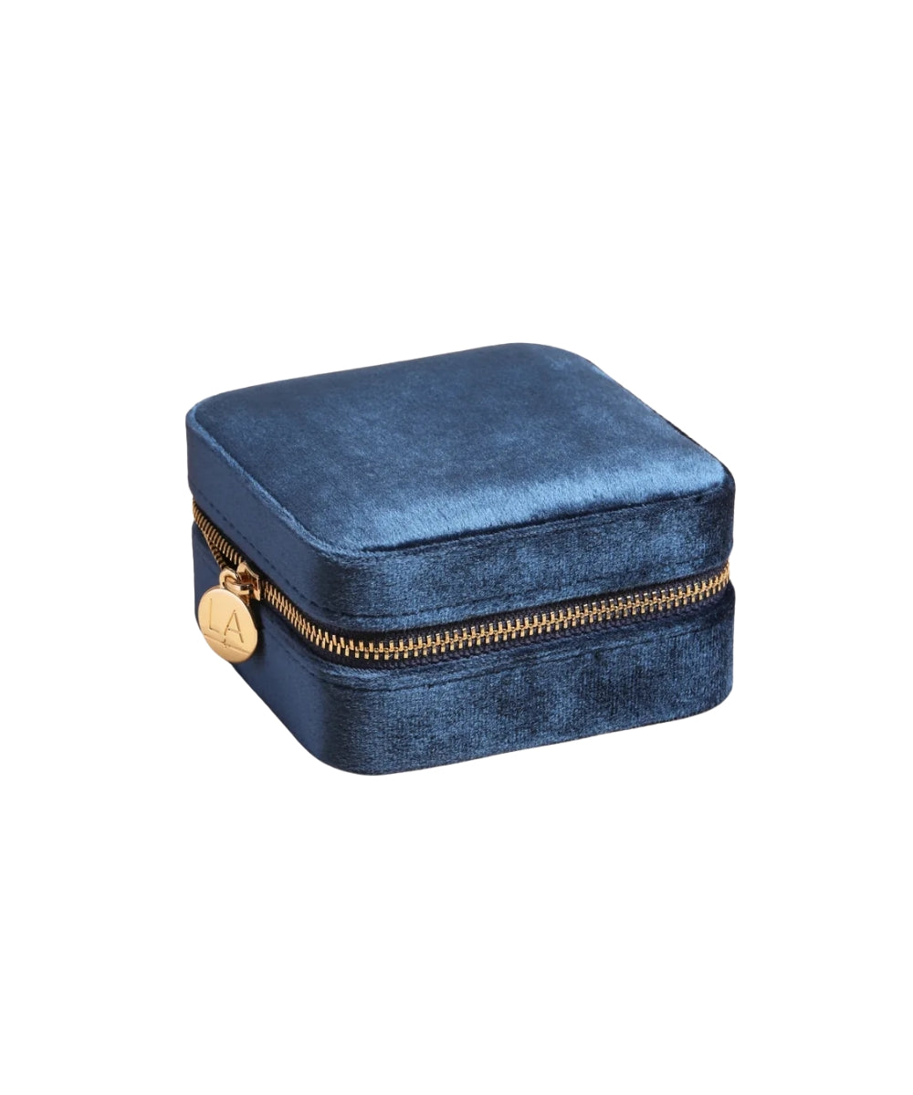 Navy Blue Velvet Square Travel Jewellery Case