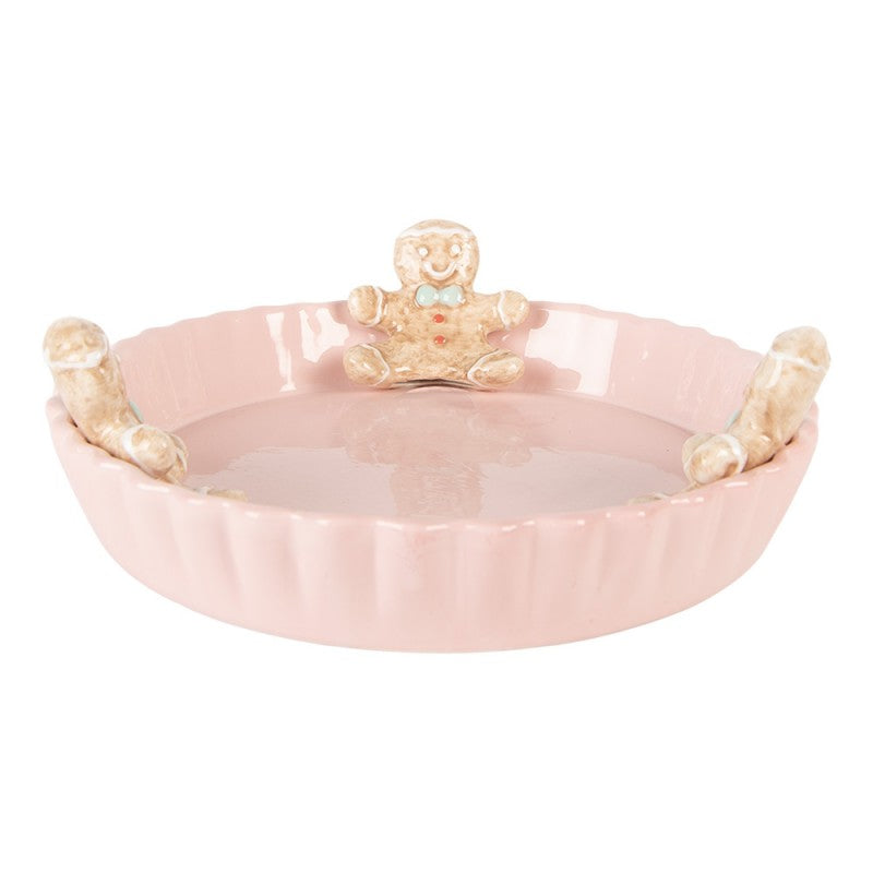 Serving Platter Ø 23x7 cm Pink Ceramic Gingerbread man