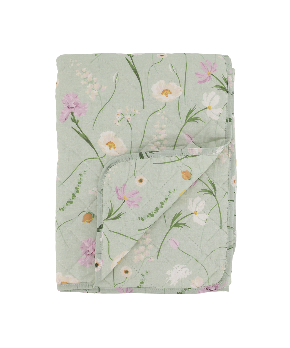 Aix Quilt w. flowers, L180/W130 cm verte