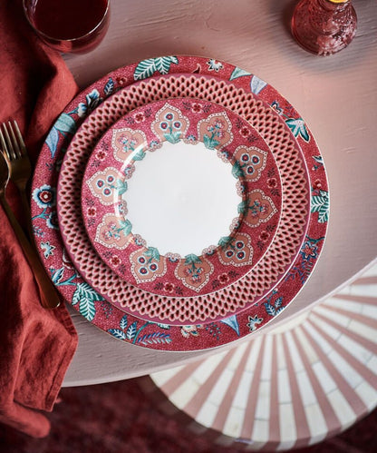 Pip Studio | Plate Flower Festival Deco Dark Pink 21cm