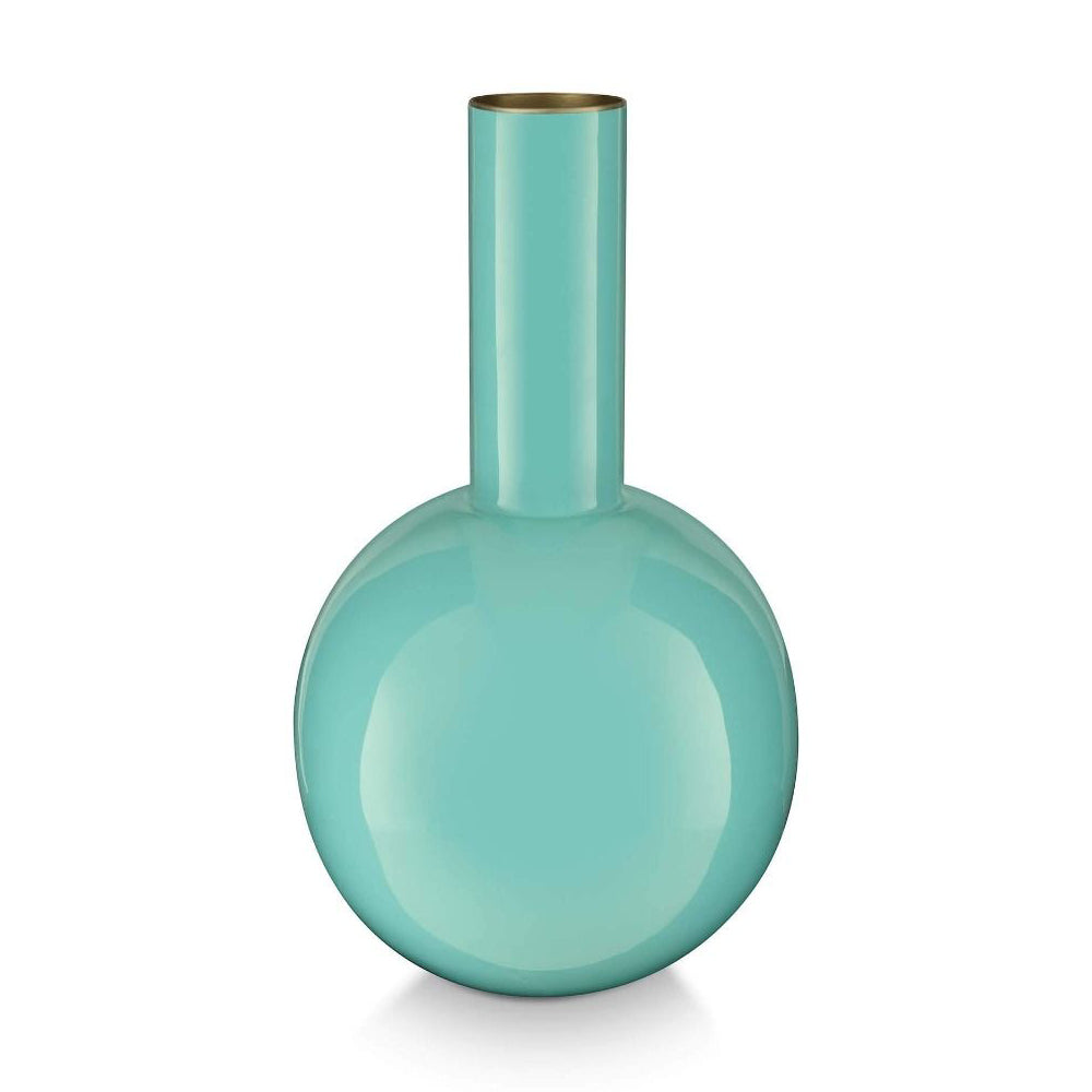 مزهرية معدنية صغيرة زرقاء لامعة 15 × 26 سم