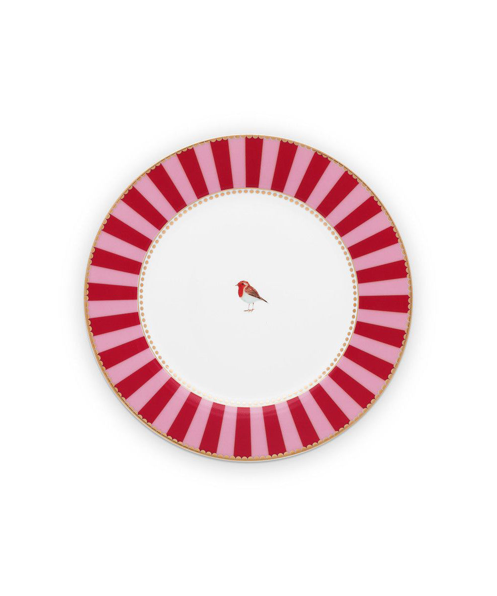 Plate Love Birds Stripes Red-Pink 26.5cm