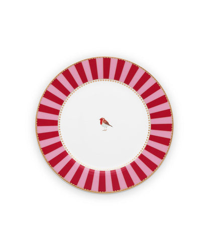 Plate Love Birds Stripes Red-Pink 26.5cm