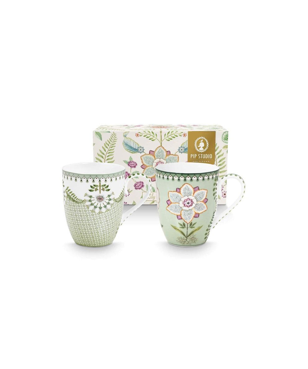 Set/2 Mugs Large Lily & Lotus Light Green (350 ml)