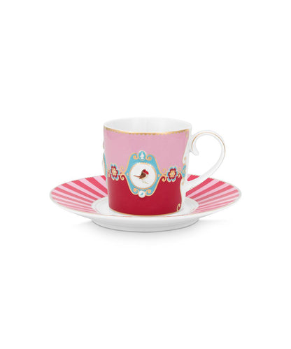 Cup & Saucer Love Birds Medallion Red-Pink 200ml