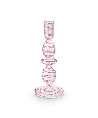 Candle Holder Glass Swirl Pink (20 cm)