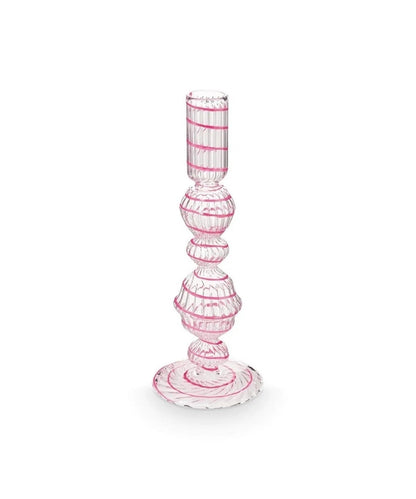 Candle Holder Glass Swirl Pink (22 cm)