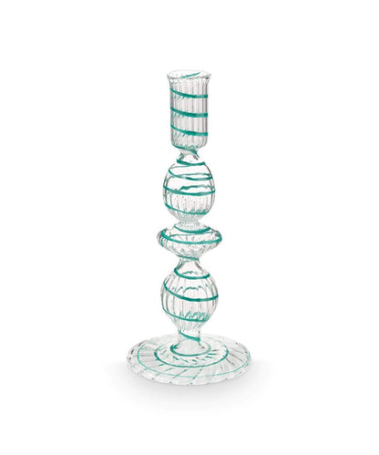 Candle Holder Glass Swirl Light Blue (20 cm)