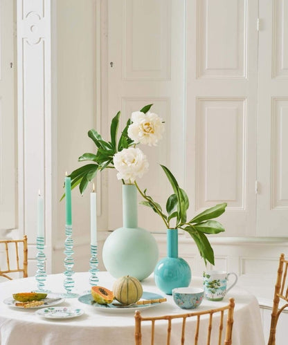 Candle Holder Glass Swirl Light Blue (20 cm)