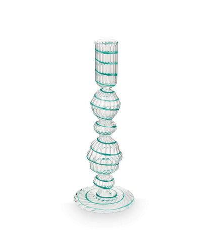 Candle Holder Glass Swirl Light Blue (22 cm)