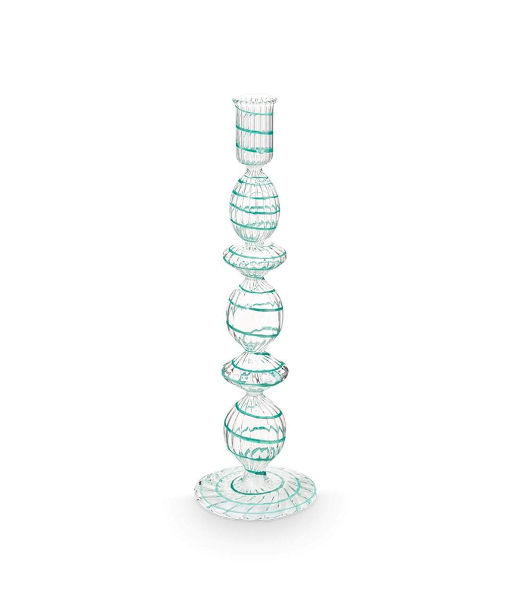Candle Holder Glass Swirl Light Blue (28 cm)