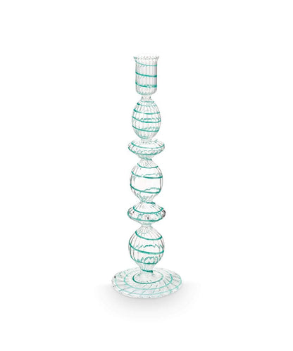 Candle Holder Glass Swirl Light Blue (28 cm)