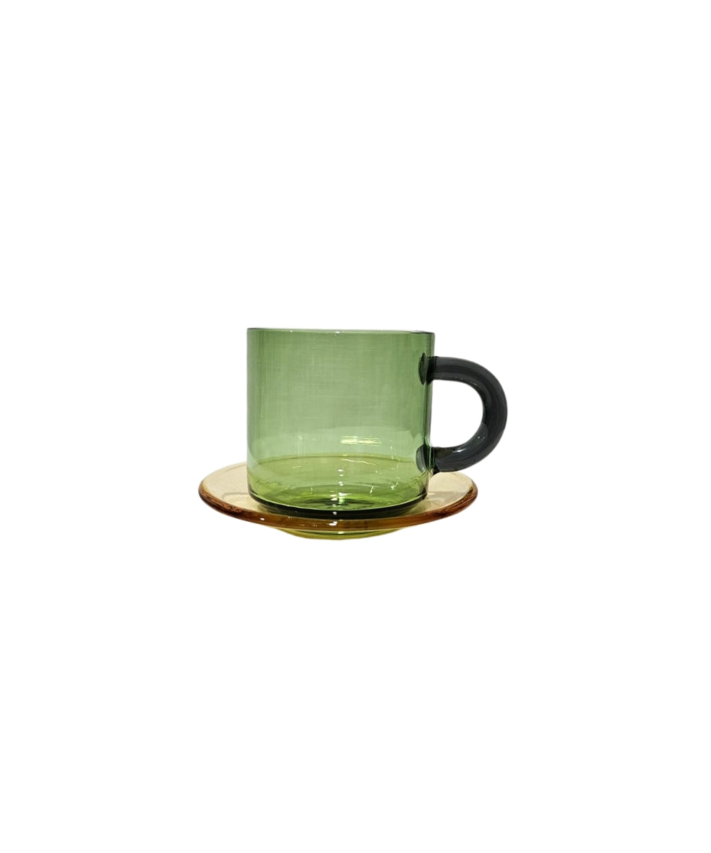Niko Glass Espresso Cup & Saucer Green