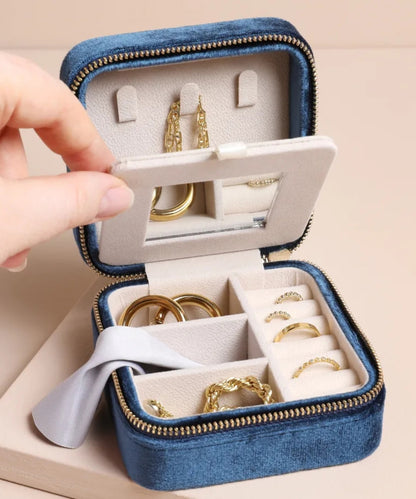 Navy Blue Velvet Square Travel Jewellery Case