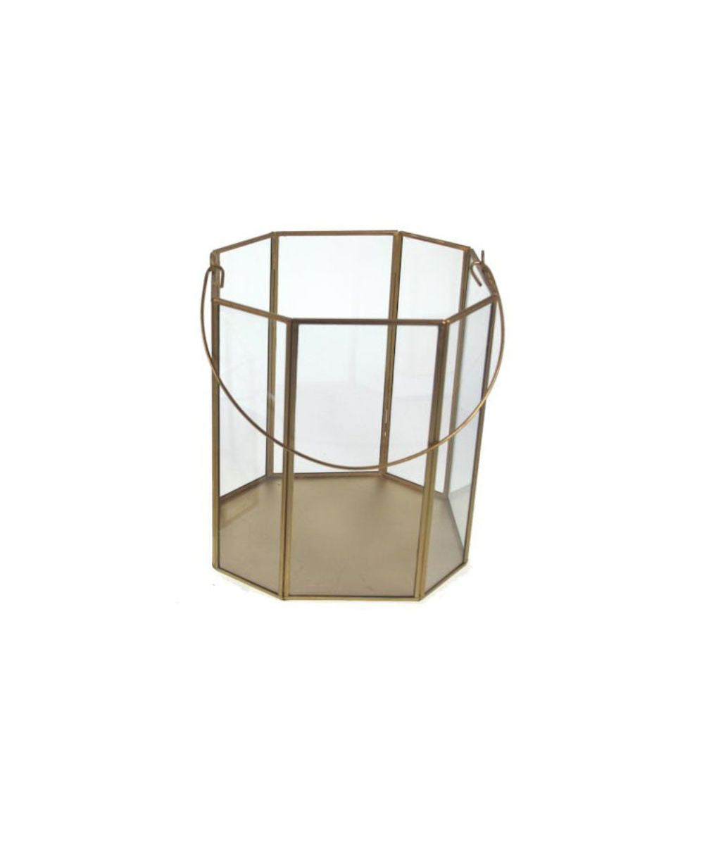 فانوس زجاجي ومعدن ذهبي اللون 20×20×25 سم