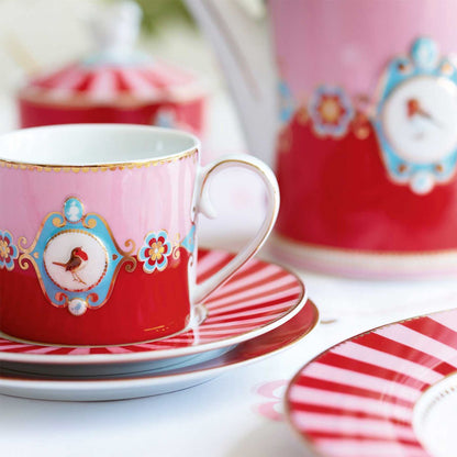 Cup & Saucer Love Birds Medallion Red-Pink 200ml