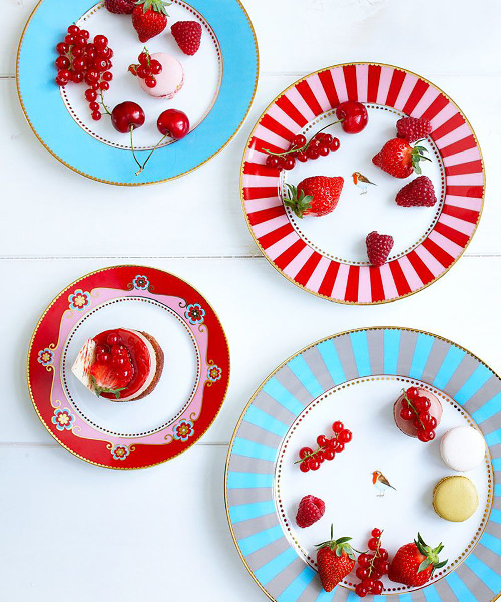 Plate Love Birds Stripes Red-Pink 26.5cm