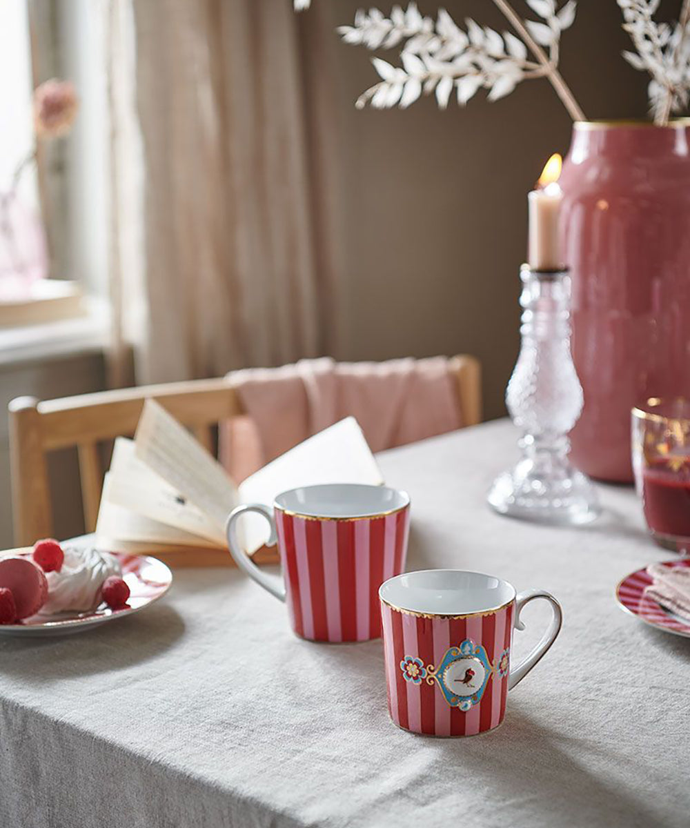 Mug Small Love Birds Medallion Stripes Red-Pink 150ml