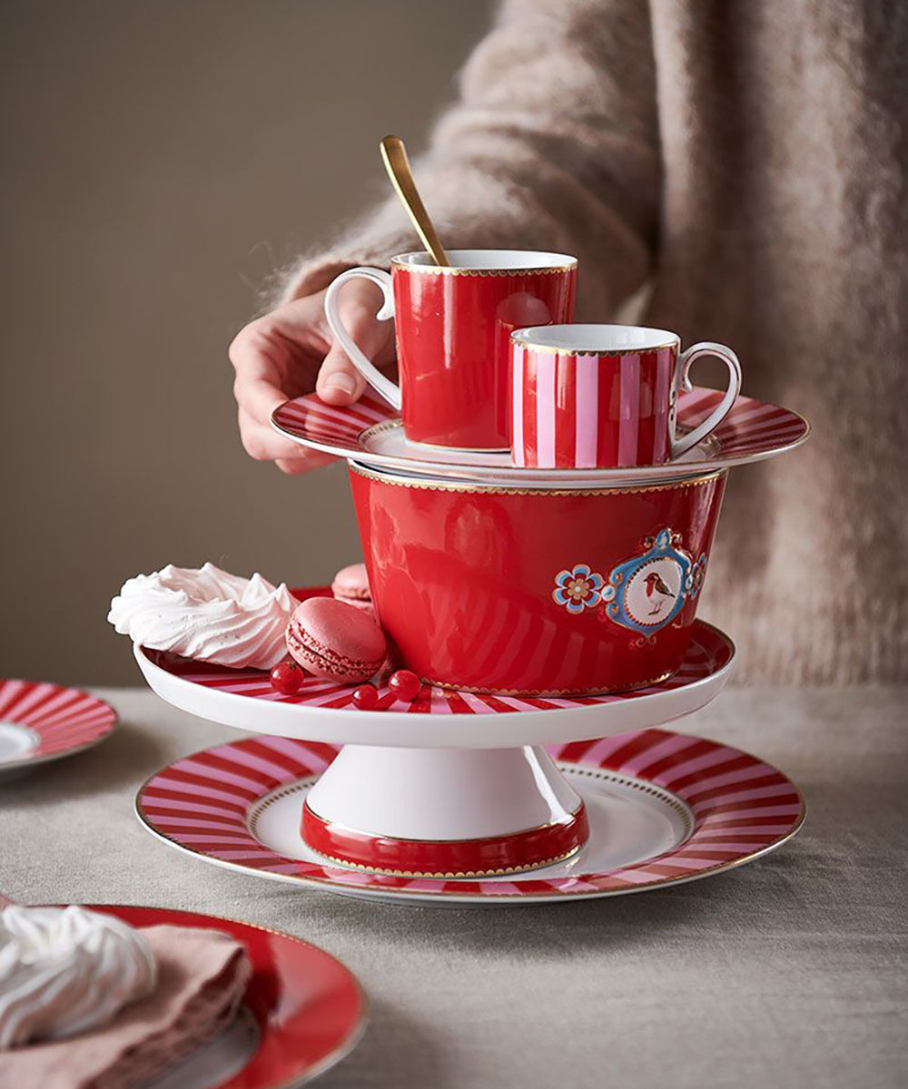 Mini Cake Tray o/f Love Birds Stripes Red-Pink 24cm