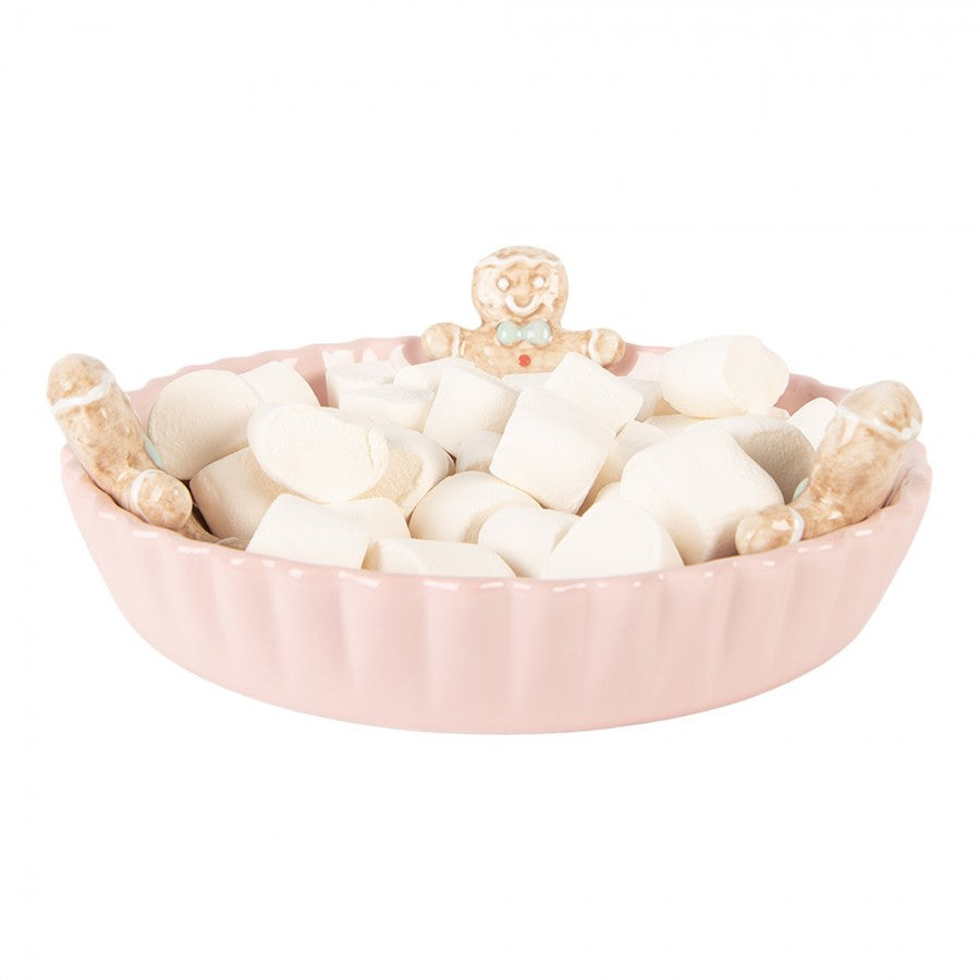Serving Platter Ø 23x7 cm Pink Ceramic Gingerbread man