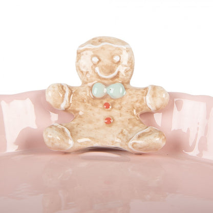 Serving Platter Ø 23x7 cm Pink Ceramic Gingerbread man