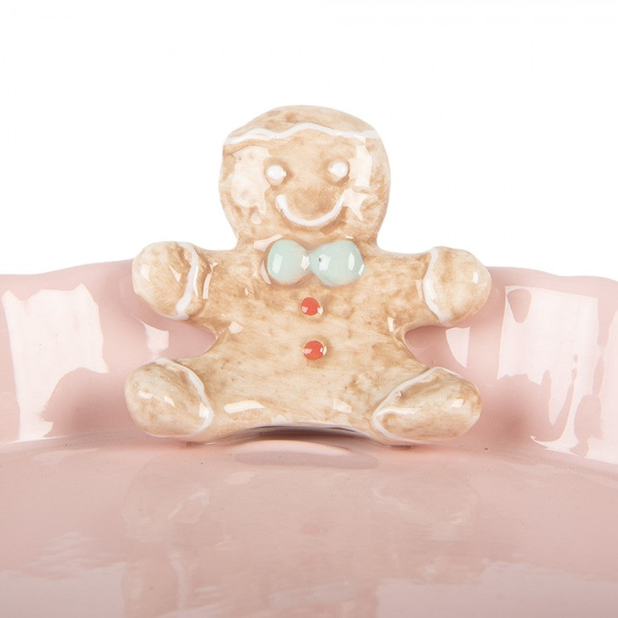 Serving Platter Ø 23x7 cm Pink Ceramic Gingerbread man