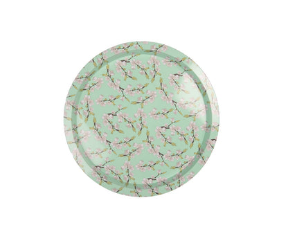 Tray Ø 32x2 cm Green Metal Flowers